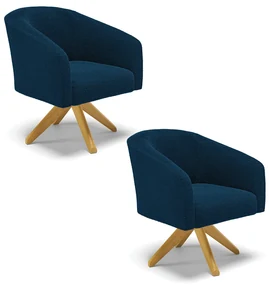 Poltrona Decorativa Giratória MA30 Kit 2 Stella Bouclê D03 - D'Rossi - Azul