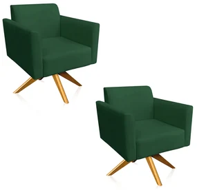 Kit 02 Poltronas GiratĂłria Marisa Suede Verde Base Madeira MA30 D'Rossi