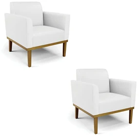 Kit 2 Poltronas Base de Madeira Fixa Castanho Marisa Corino D03 - D'Rossi - Branco