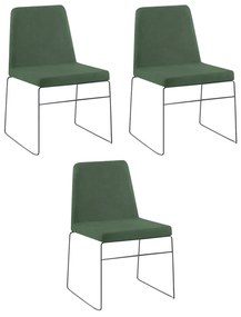Kit 3 Cadeiras Decorativa Sala de Jantar Anne Linho Verde G17 - Gran Belo