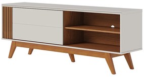 Rack para Sala Bancada de TV 60'' 1 Porta Ripado Tarsila Off Matte/Freijó C04 - D'Rossi