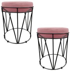 Kit 02 Puffs Multiuso com Mesa Babu 2 em 1 Suede Rose Base Preto - D'Rossi