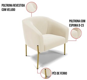 Cadeira Sala de Jantar Pé de Ferro Dourado kit 2 Stella Veludo D03 - D'Rossi - Bege