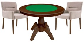 Mesa de Jogos Carteado Redonda Montreal Tampo Reversível Imbuia com 2 Cadeiras Vicenza Nude G36 G15 - Gran Belo