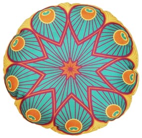 Almofada Redonda Ravi Cheia Mandala em Tons Mostarda 40x40cm - Amarelo e Tiffany