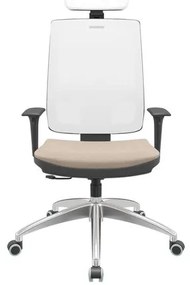 Cadeira Office Brizza Tela Branca Com Encosto Assento Poliester Fendi RelaxPlax Base Aluminio 126cm - 63606 Sun House
