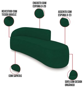 Sofá 4 Lugares Orgânico 220cm Morgan e 2 Poltronas Lua Bouclê Verde D03 - D'Rossi