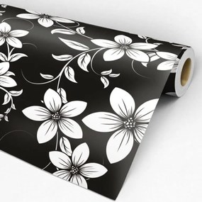 Papel de parede adesivo floral branco e preto