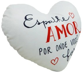 Almofada de Coração Cheia com Frases em Suede 45x30cm - Espalhe Amor Fundo Branco