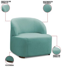 Poltrona Decorativa Orgânica para Sala Diully Bouclê E03 - D'Rossi - Azul Turqueza