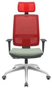 Cadeira Office Brizza Tela Vermelha Com Encosto Assento Vinil Verde RelaxPlax Base Aluminio 126cm - 63537 Sun House