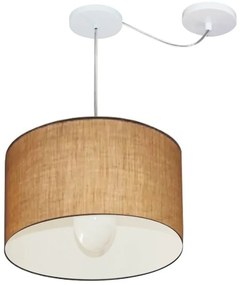 Lustre Pendente Cilíndrico Com Desvio Md-4226 Cúpula em Tecido 40x25cm Palha - Bivolt