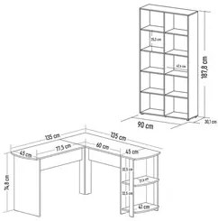 Mesa Escrivaninha em L Malu e Estante Livreiro 90x187cm Lean A06 Branc