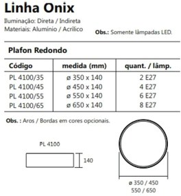 Plafon De Sobrepor Redondo Onix Ø55X14Cm 6Xe27 Aro Recuado / Metal E A... (CB-M - Cobre Metálico)