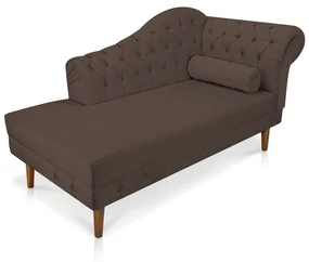Divã Recamier Capitonê Mônaco 165 cm Suede Marrom Pés Chanfrado- D'Rossi