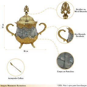 Açucareira Porta Açucar Lille com Alça Detalhada Colher Porcelana/Metal G95 - Gran Belo