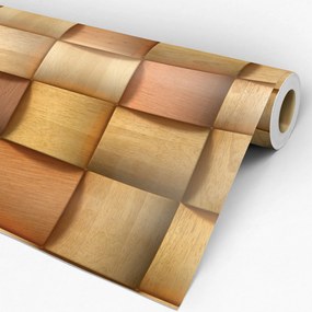 Papel de parede adesivo madeira cubos 3D