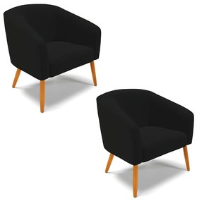 Poltrona Decorativa Pé Palito Castanho kit 2 Stella Linho D03 - D'Rossi - A79 Preto