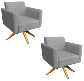 Kit 02 Poltronas GiratĂłria Marisa Suede Grafite Base Madeira MA30 D'Rossi