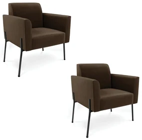 Poltrona Pé de Ferro Preto para Sala Kit 2 Marisa Suede Marrom D03 - D'Rossi