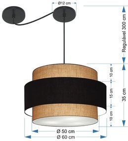 Lustre Sala de Jantar Com Desvio Vivare Md-4401 Cúpula em Tecido 60cm