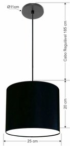 Luminária Pendente Vivare Free Lux Md-4107 Cúpula em Tecido - Preta - Canola preta e fio preto