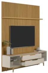 Painel Para TV 75 Pol e Rack Bancada Lola L06 Tauari/Off White - Mpoze