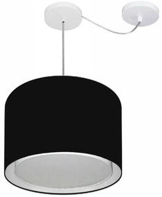 Lustre Pendente Cilíndrico Com Desvio Md-4306 Cúpula em Tecido 40x30cm Preto - Bivolt