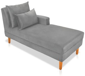 Divã Chaise Chloe 160 cm Veludo Cinza Pés Chanfrado Castanho - D'Rossi