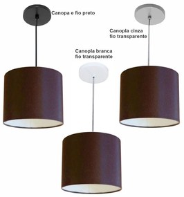 Luminária Pendente Vivare Free Lux Md-4105 Cúpula em Tecido - Café - Canopla cinza e fio transparente
