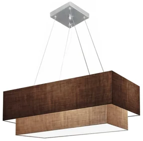 Lustre Pendente Retangular Café e Palha MJ-4321 Para Mesa de Jantar e Estar