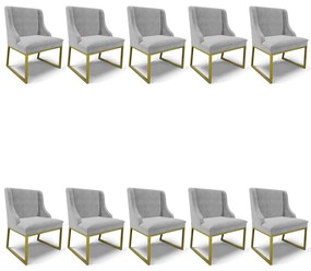 Cadeira Sala de Jantar Industrial Dourado Kit 10 Liz Suede Cinza D03 - D'Rossi