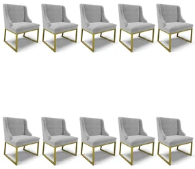 Cadeira Sala de Jantar Industrial Dourado Kit 10 Liz Suede Cinza D03 - D'Rossi