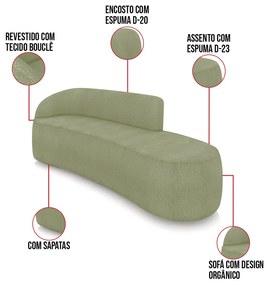 Sofá 4 Lugares Orgânico 220cm Morgan e 2 Poltronas Lua Bouclê Pistache D03 - D'Rossi