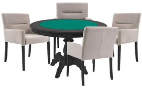 Mesa de Jogos Carteado Redonda Montreal Tampo Reversível Preto com 4 Cadeiras Vicenza Nude G36 G15 - Gran Belo