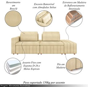 Sofá Ilha com Encosto e Almofadas Móveis Olimpo 265cm Modulado Bouclê Bege G45 - Gran Belo