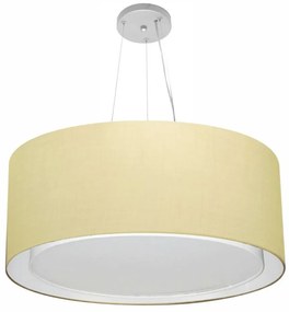 Lustre Pendente Cilíndrico Duplo Md-4302 Cúpula em Tecido 60x30cm Algodão Crú - Bivolt