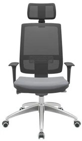Cadeira Office Brizza Tela Preta Com Encosto Assento Vinil Cinza Autocompensador 126cm - 63019 Sun House