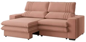 Sofá 2 Lugares Retrátil Noruega 270 cm Veludo Pés Tabaco - D'Rossi - Rose