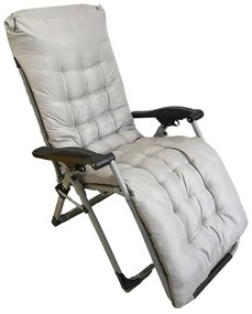Cadeira Espreguiçadeira Decorativa Lazy Camping Acolchoada Reclinável Dobrável Creme G31 - Gran Belo