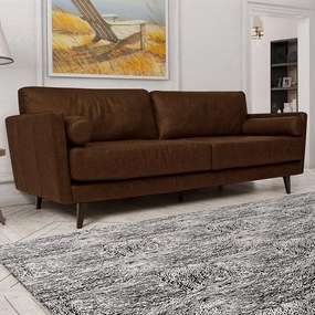 Sofá Decorativo Daemon 3 Lugares Sala de estar 212cm Pés em Eucalipto Couro Marrom Chocolate Manchado G40 - Gran Belo