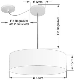 Lustre Pendente Cilíndrico Com Desvio de Centro Vivare Md-4222 Cúpula em Tecido 45x15cm - Bivolt
