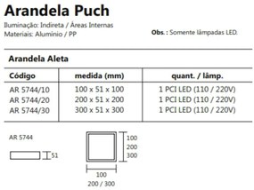 Arandela Puch Quadrada Interna 1Xpci Led 5W 10X5X10Cm | Usina 5744/10 (BZ-M - Bronze Metálico, 220V)