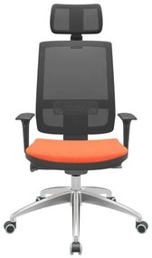 Cadeira Office Brizza Tela Preta Com Encosto Assento Poliéster Laranja Autocompensador 126cm - 63009 Sun House