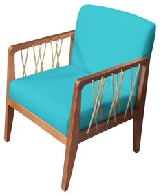 Poltrona Barcelona Suede Com Corda Náutica Champagne Base Fixa de Madeira - D'Rossi - Azul Tiffany