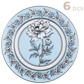 Jogo C/ 6 Pratos de Sobremesa Porcelana Germer Blue Peony