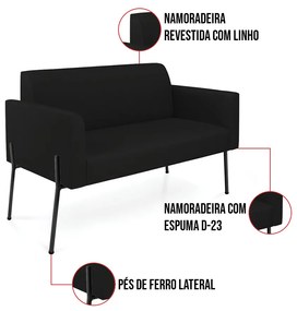 Sofá Namoradeira 2 Lugares Pé de Ferro Preto Marisa Linho D03 - D'Rossi - Preto