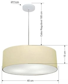 Lustre Pendente Cilíndrico Vivare Md-4132 Cúpula em Tecido 40x15cm - Bivolt