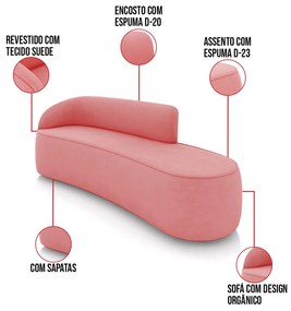Sofá 4 Lugares Orgânico 220cm Morgan e 2 Poltronas Lua Suede D03 - D'Rossi - Rose