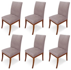 Conjunto 6 Cadeiras Raquel para Sala de Jantar Base de Eucalipto Suede Crepe
